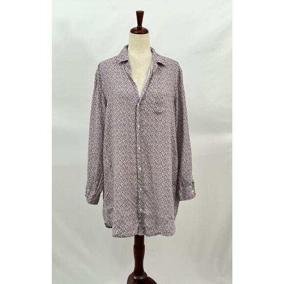 FRANK & EILEEN Sz L Large Blue Red Floral Mary Shirt Dress Linen Long Sleeve - Picture 8 of 10